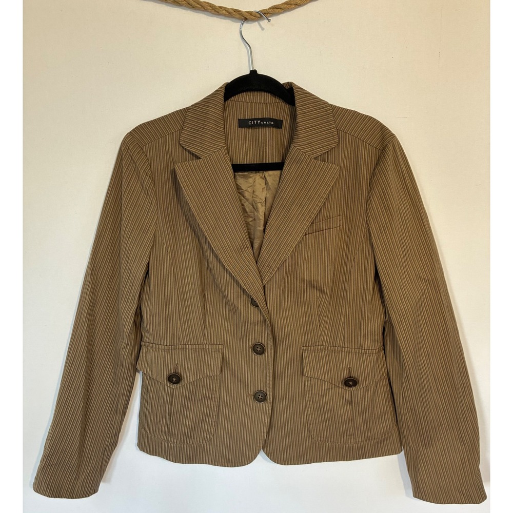 City Unltd Blazer Pinstripe Steampunk Womens 12 Brown Excellent